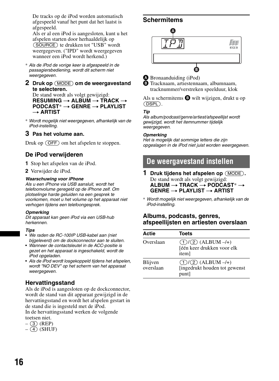 Schermitems, De weergavestand instellen | Sony CDX-M60UI User Manual | Page 124 / 140
