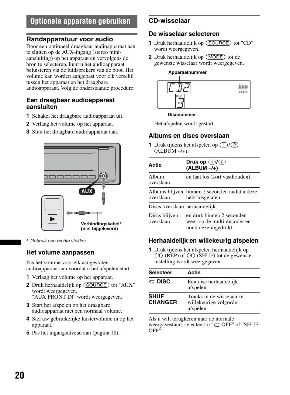 Optionele apparaten gebruiken, Randapparatuur voor audio, Cd-wisselaar | Randapparatuur voor audio cd-wisselaar | Sony CDX-M60UI User Manual | Page 128 / 140