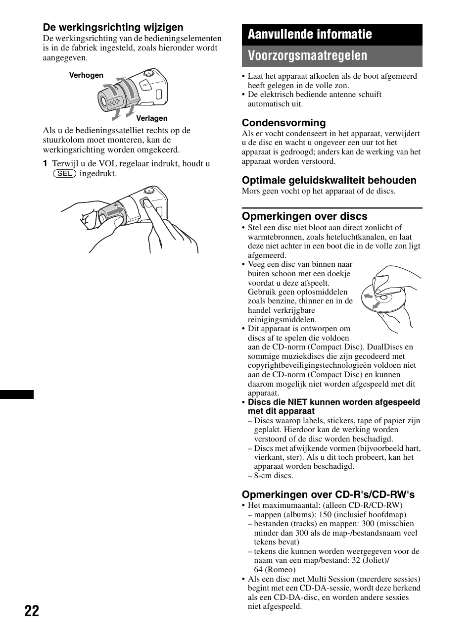 Aanvullende informatie, Voorzorgsmaatregelen, Opmerkingen over discs | Aanvullende informatie voorzorgsmaatregelen | Sony CDX-M60UI User Manual | Page 130 / 140