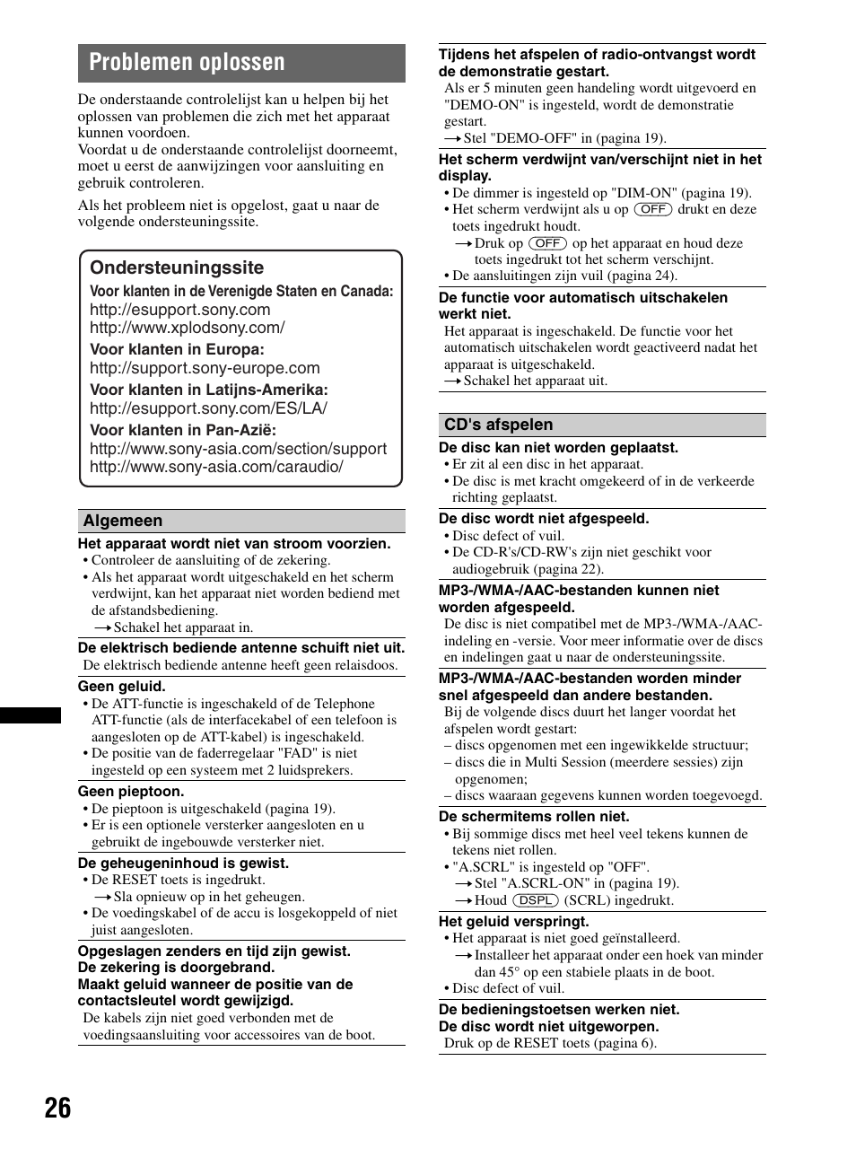 Problemen oplossen | Sony CDX-M60UI User Manual | Page 134 / 140