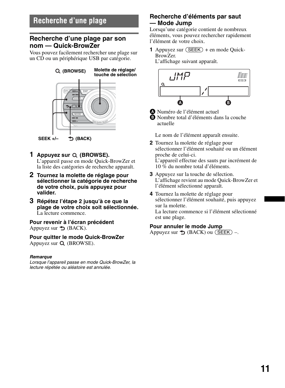 Recherche d’une plage, Recherche d’une plage par son nom - quick-browzer, Recherche d’une plage par son nom — quick-browzer | Sony CDX-M60UI User Manual | Page 35 / 140