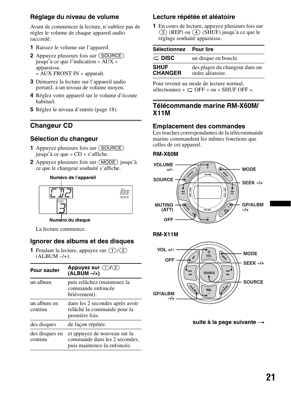 Changeur cd, Télécommande marine rm-x60m/ x11m, Changeur cd télécommande marine rm-x60m/x11m | Sony CDX-M60UI User Manual | Page 45 / 140