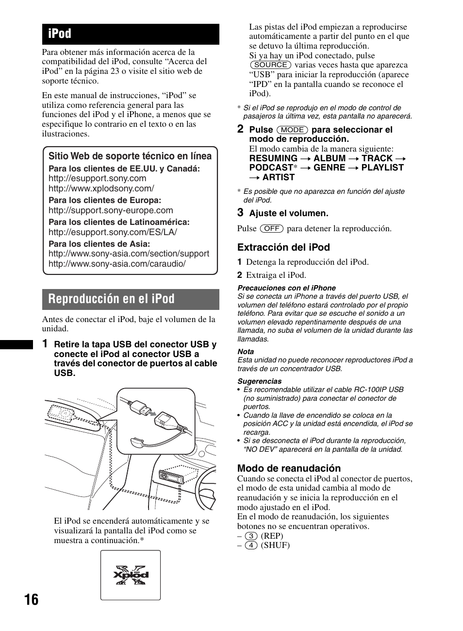 Ipod, Reproducción en el ipod | Sony CDX-M60UI User Manual | Page 68 / 140