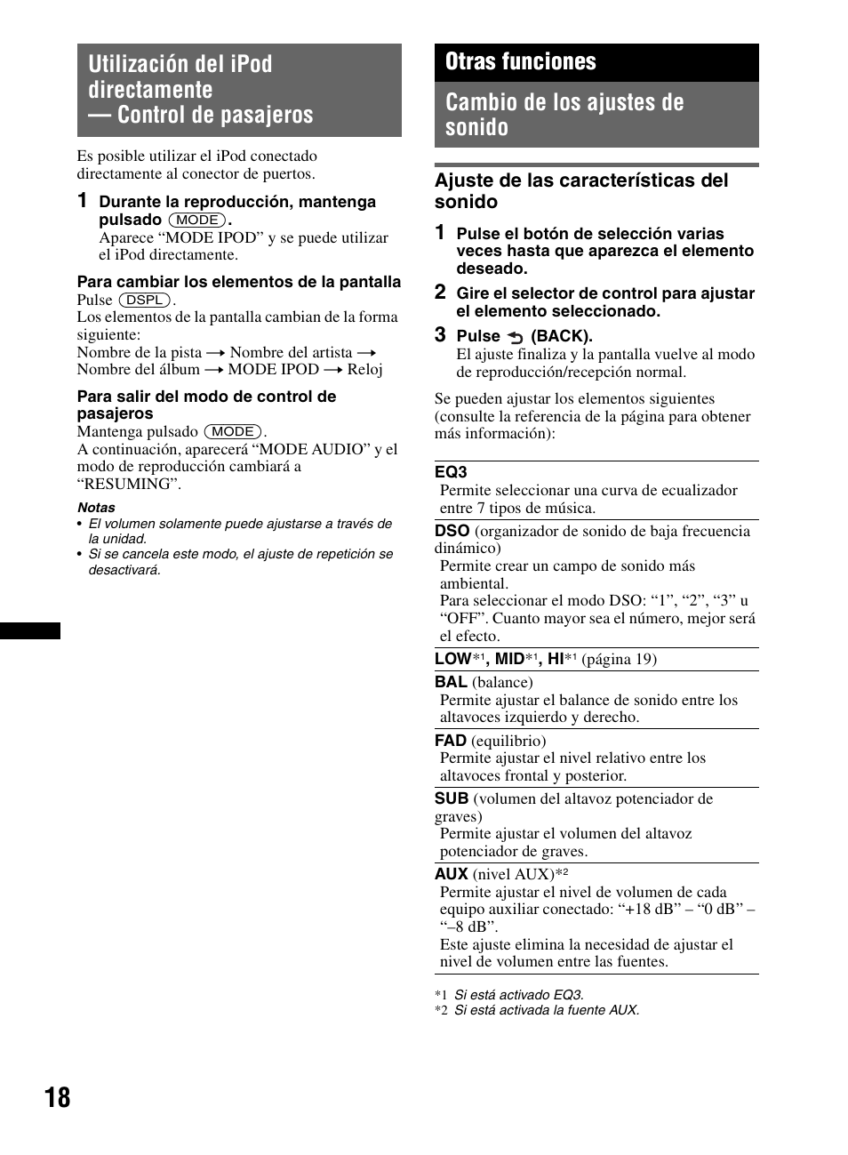 Otras funciones, Cambio de los ajustes de sonido, Ajuste de las características del sonido | Otras funciones cambio de los ajustes de sonido | Sony CDX-M60UI User Manual | Page 70 / 140