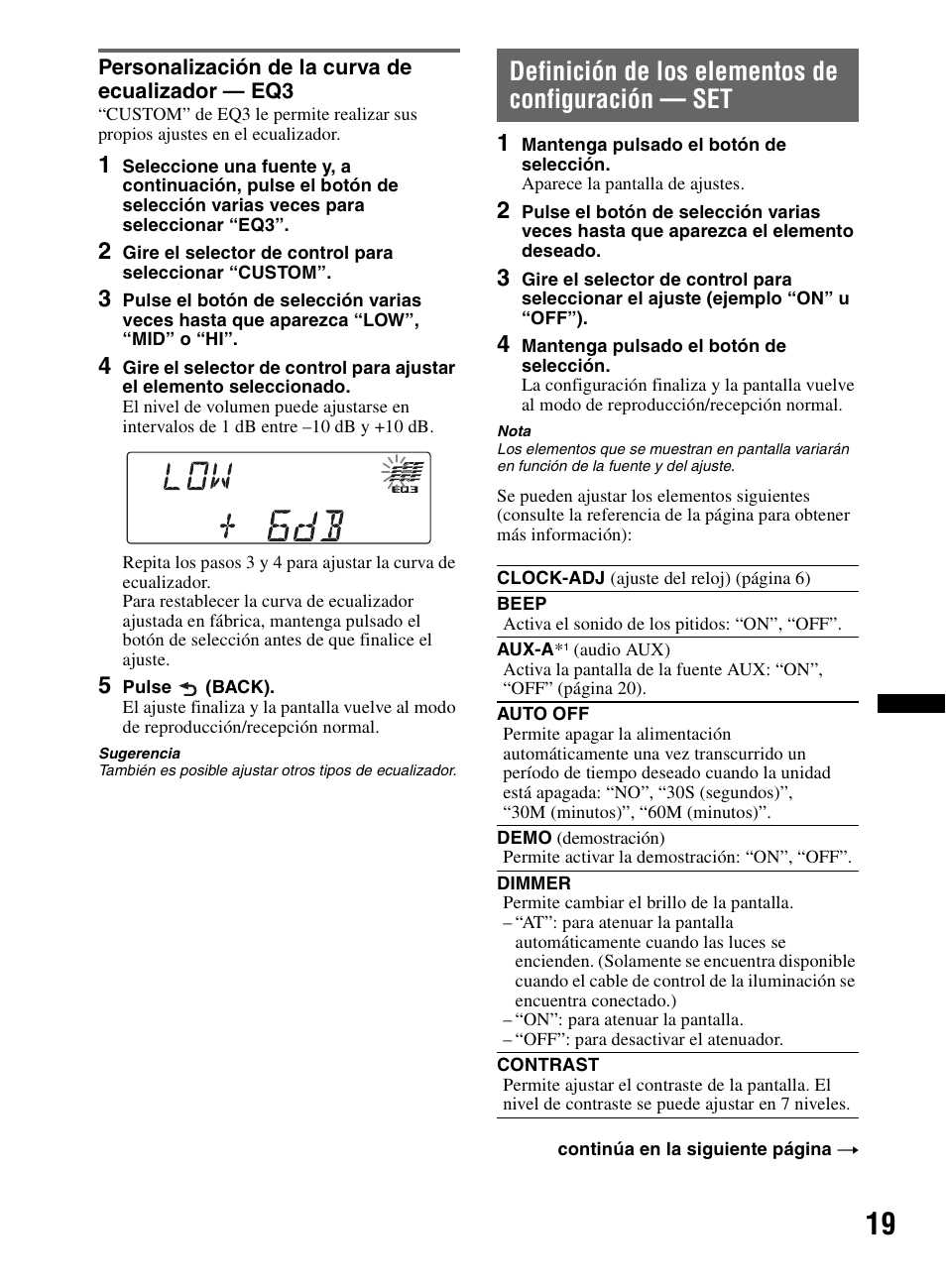 Personalización de la curva de ecualizador - eq3, Definición de los elementos de configuración - set, Personalización de la curva de ecualizador — eq3 | Definición de los elementos de configuración — set | Sony CDX-M60UI User Manual | Page 71 / 140