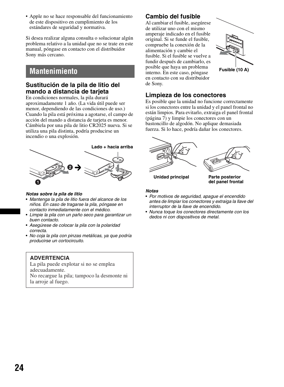 Mantenimiento | Sony CDX-M60UI User Manual | Page 76 / 140