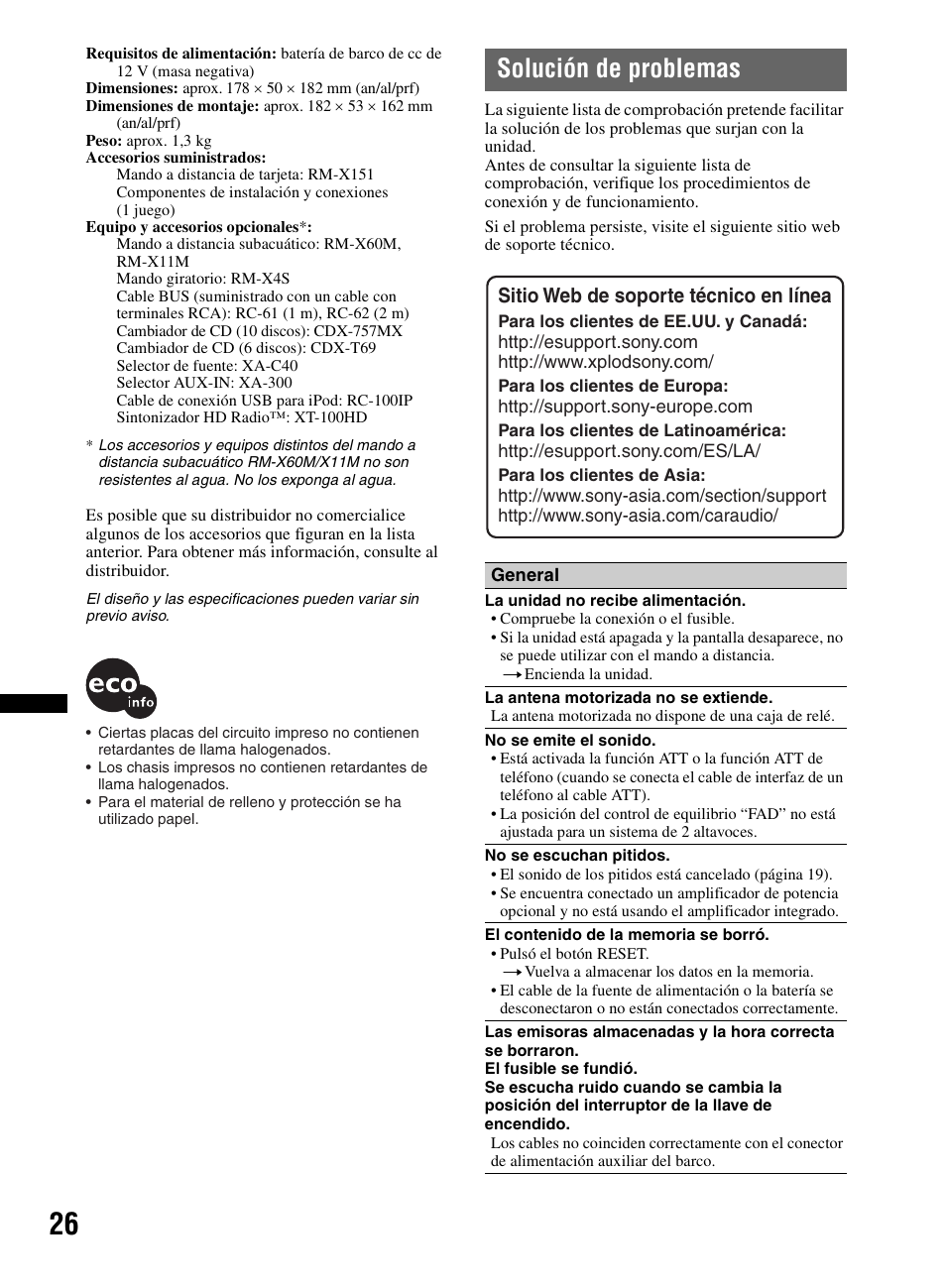 Solución de problemas | Sony CDX-M60UI User Manual | Page 78 / 140