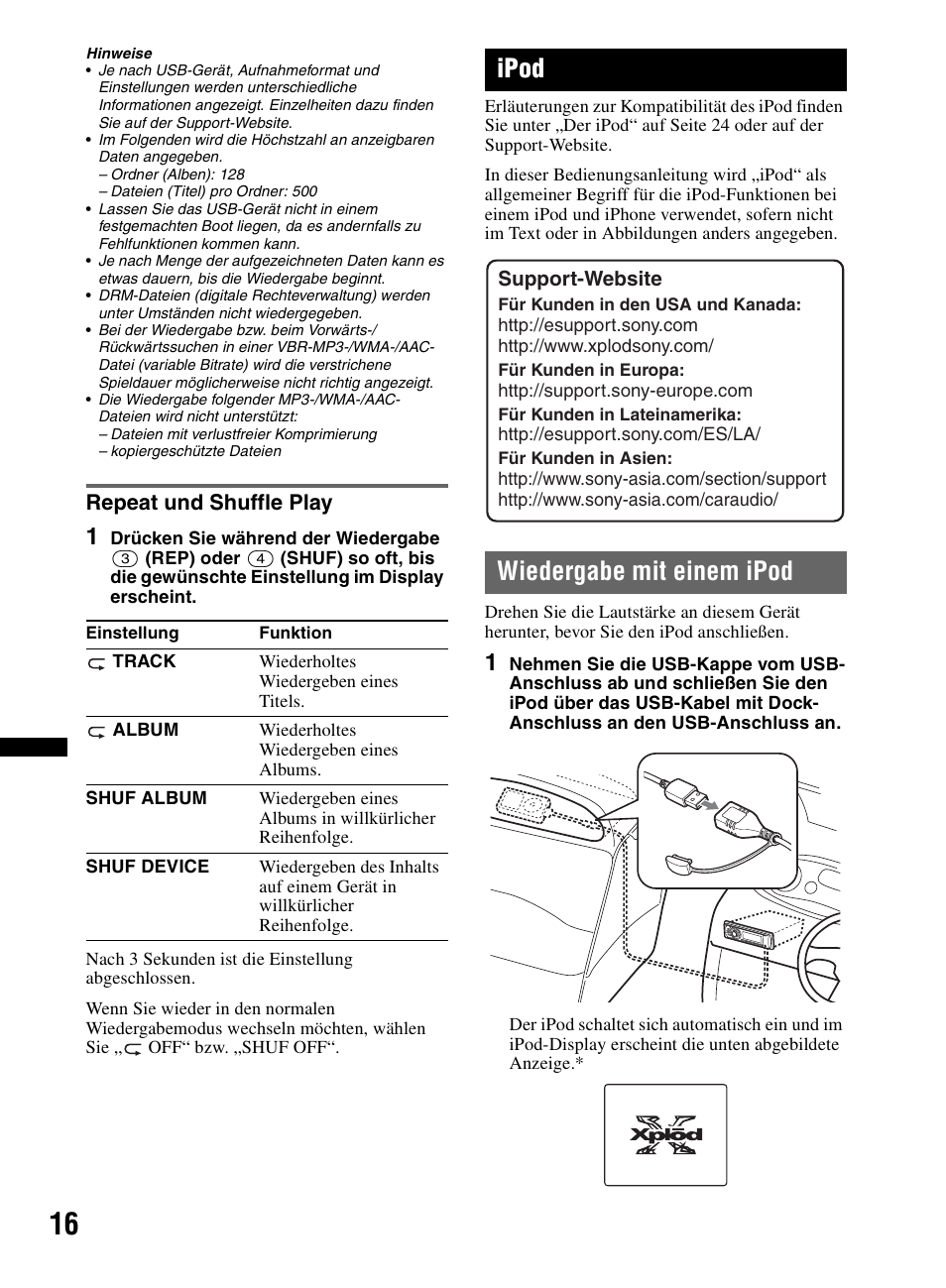 Repeat und shuffle play, Ipod, Wiedergabe mit einem ipod | Sony CDX-M60UI User Manual | Page 96 / 140