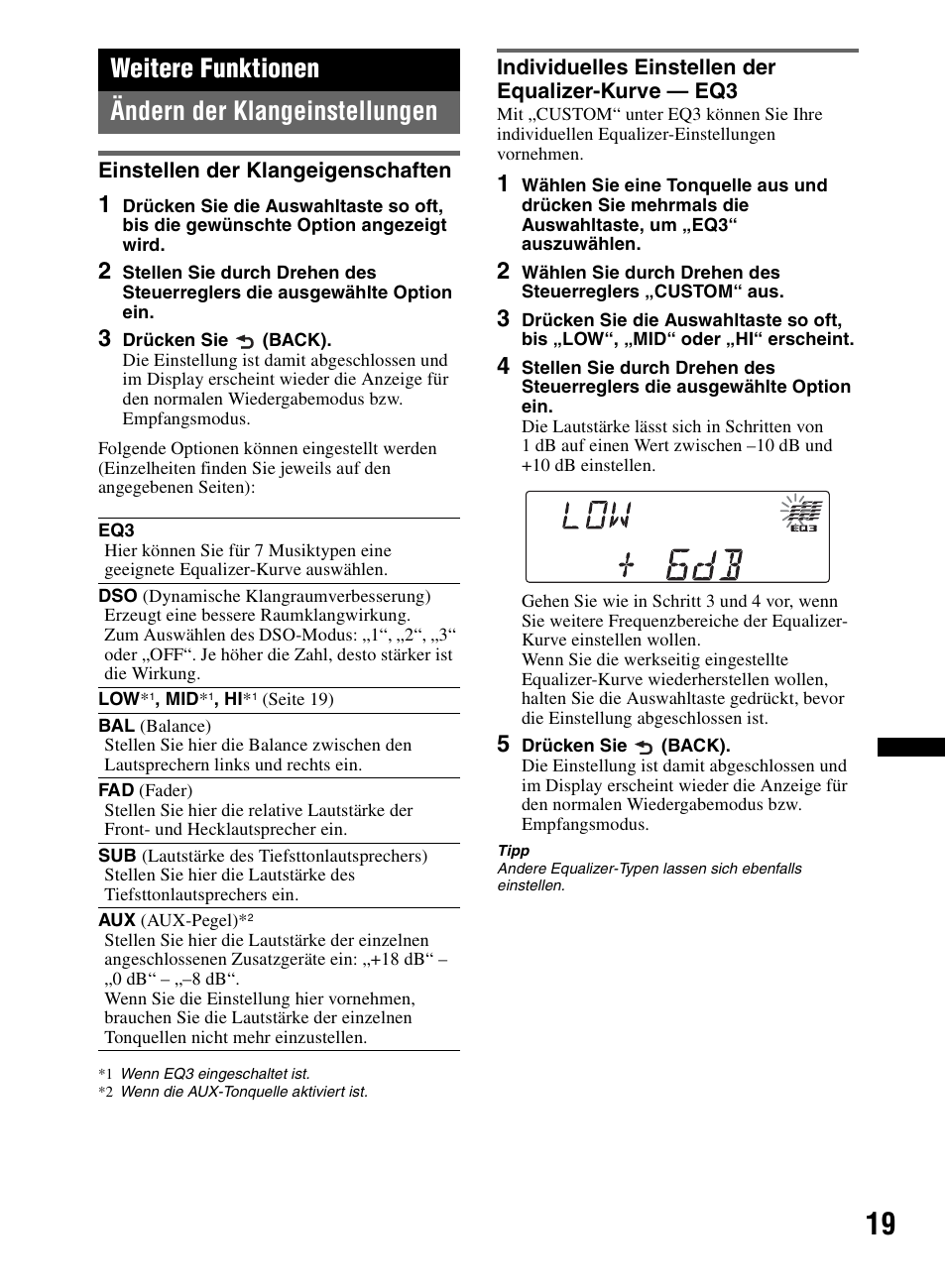 Weitere funktionen, Ändern der klangeinstellungen, Einstellen der klangeigenschaften | Individuelles einstellen der equalizer-kurve - eq3, Weitere funktionen ändern der klangeinstellungen | Sony CDX-M60UI User Manual | Page 99 / 140