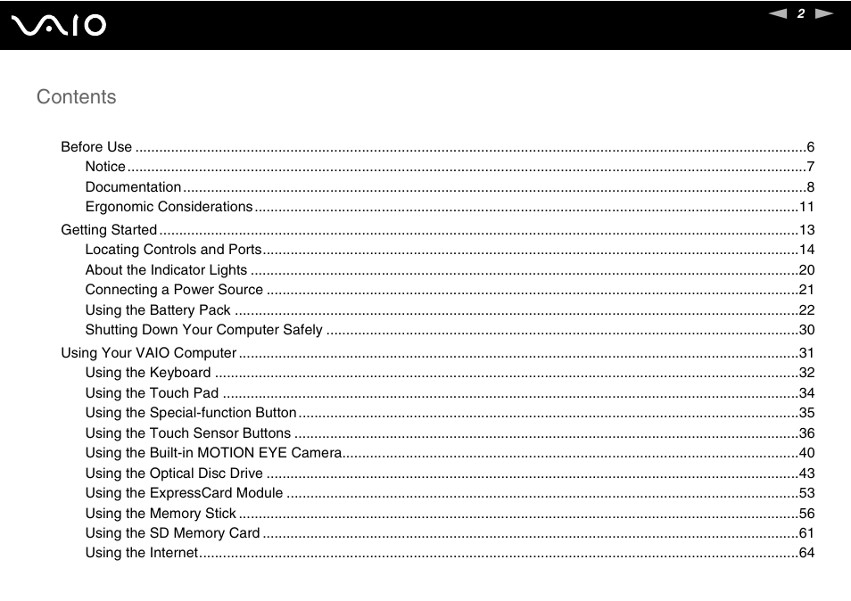 Sony USER GUIDE V G N - C S 2 0 0 User Manual | Page 2 / 184