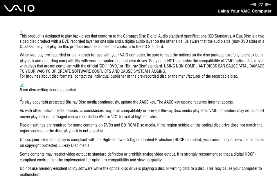 Sony USER GUIDE V G N - C S 2 0 0 User Manual | Page 47 / 184