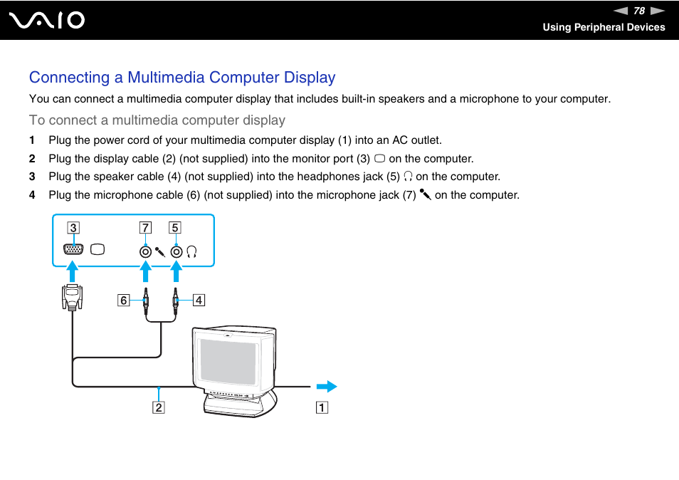 Connecting a multimedia computer display | Sony USER GUIDE V G N - C S 2 0 0 User Manual | Page 78 / 184