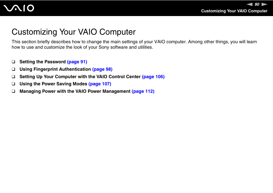 Customizing your vaio computer | Sony USER GUIDE V G N - C S 2 0 0 User Manual | Page 90 / 184