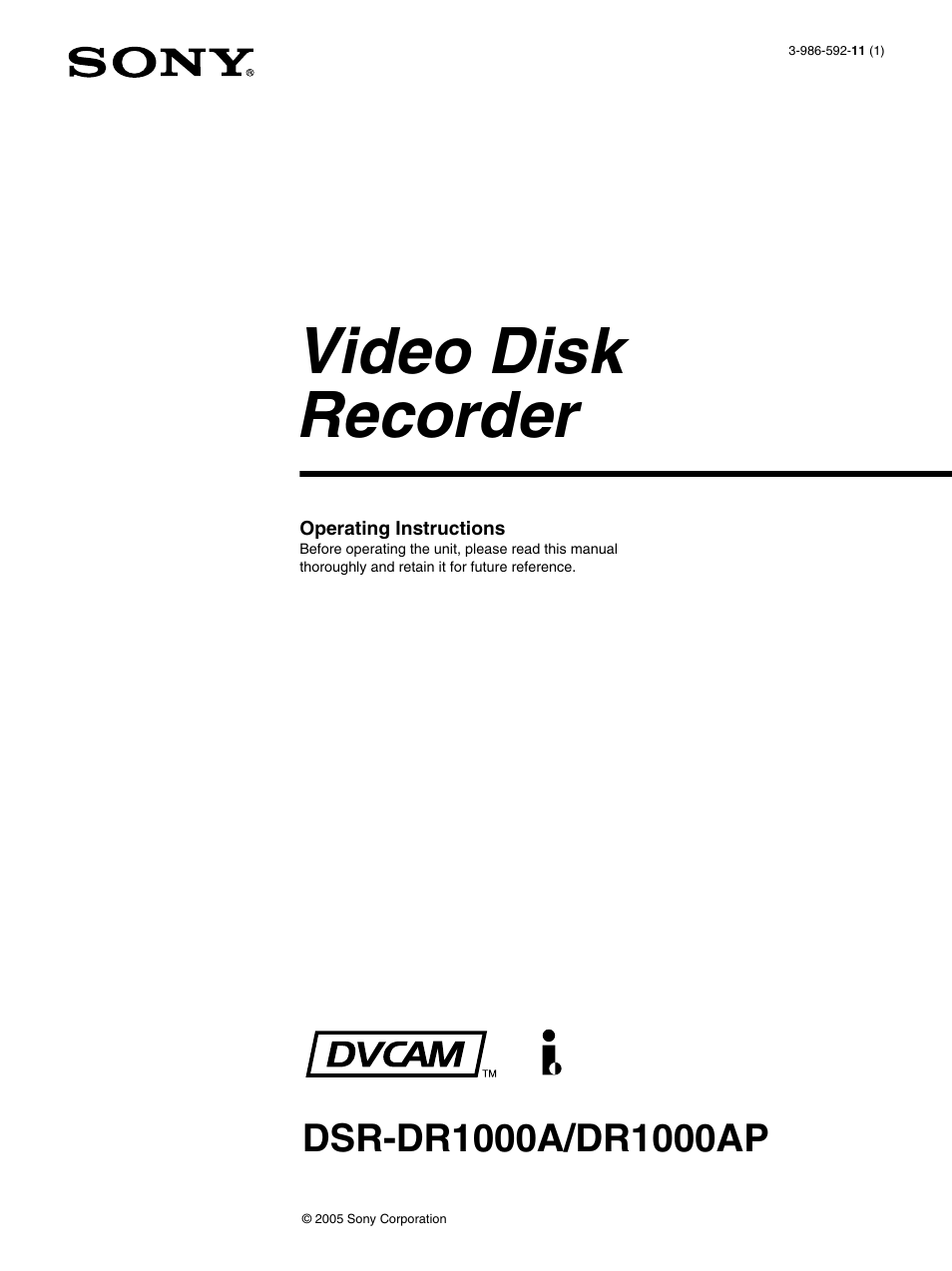 Sony DSR-DR1000A User Manual | 105 pages