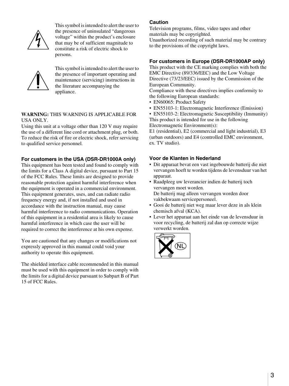 Sony DSR-DR1000A User Manual | Page 3 / 105