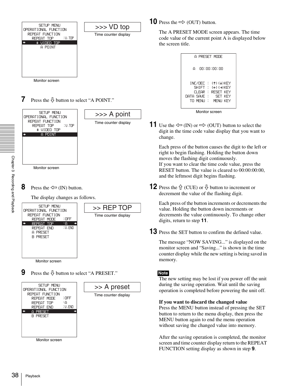 Vd top, A point, Rep top | A preset | Sony DSR-DR1000A User Manual | Page 38 / 105