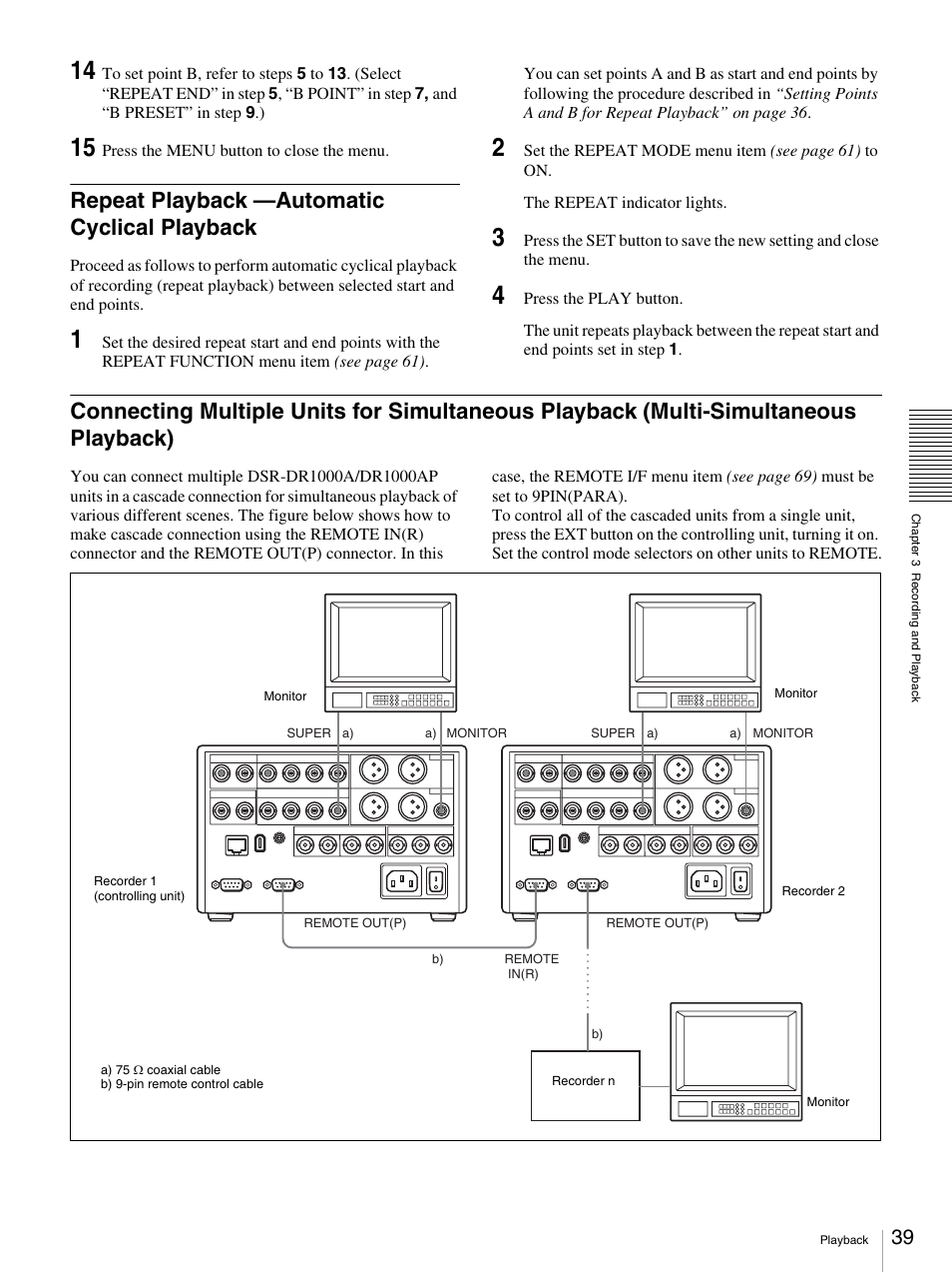 Repeat playback —automatic cyclical playback, Multi-simultaneous playback) | Sony DSR-DR1000A User Manual | Page 39 / 105