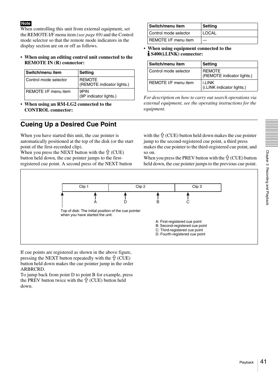 Cueing up a desired cue point, Rmation on this operat | Sony DSR-DR1000A User Manual | Page 41 / 105