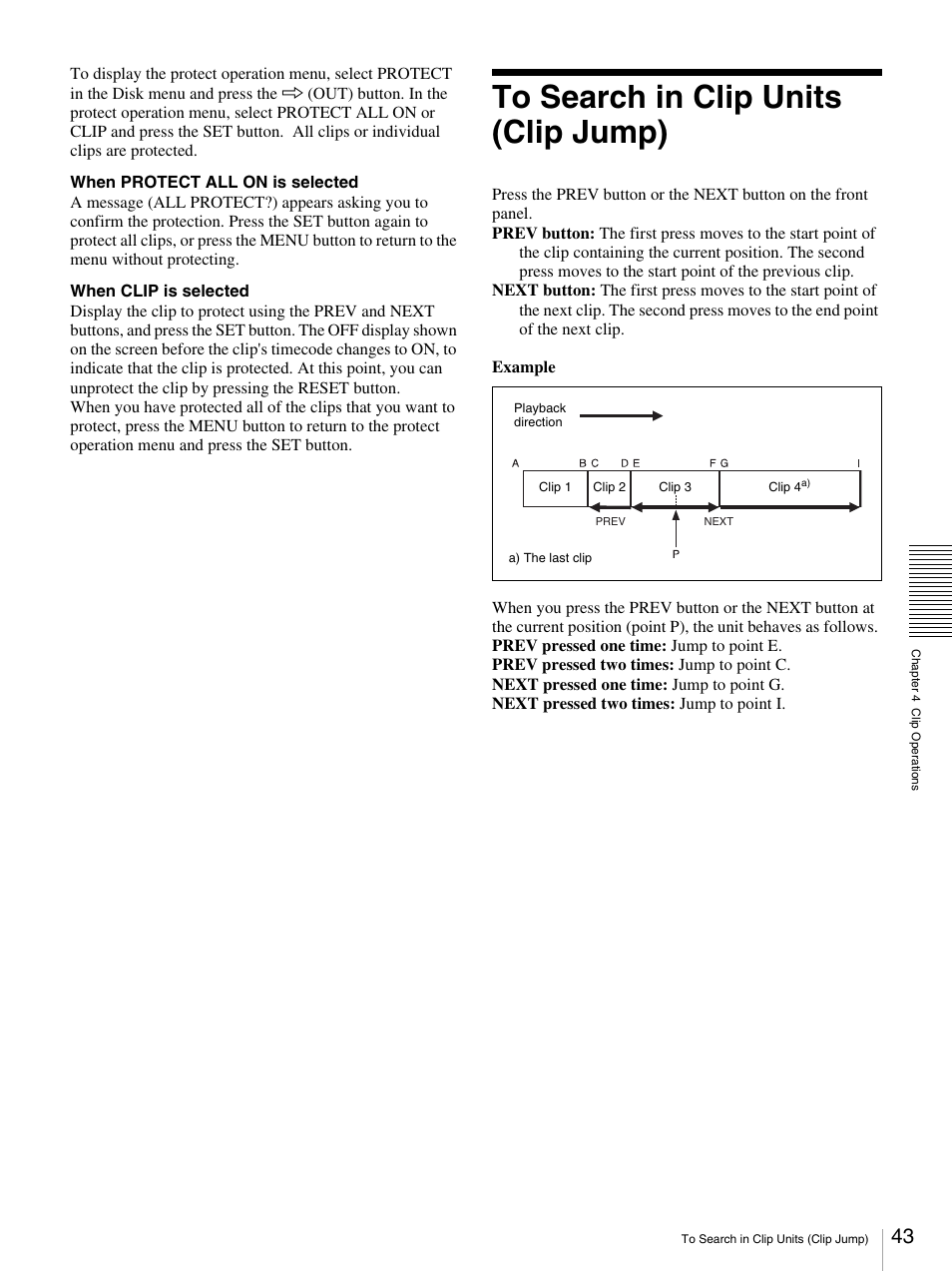 To search in clip units (clip jump) | Sony DSR-DR1000A User Manual | Page 43 / 105
