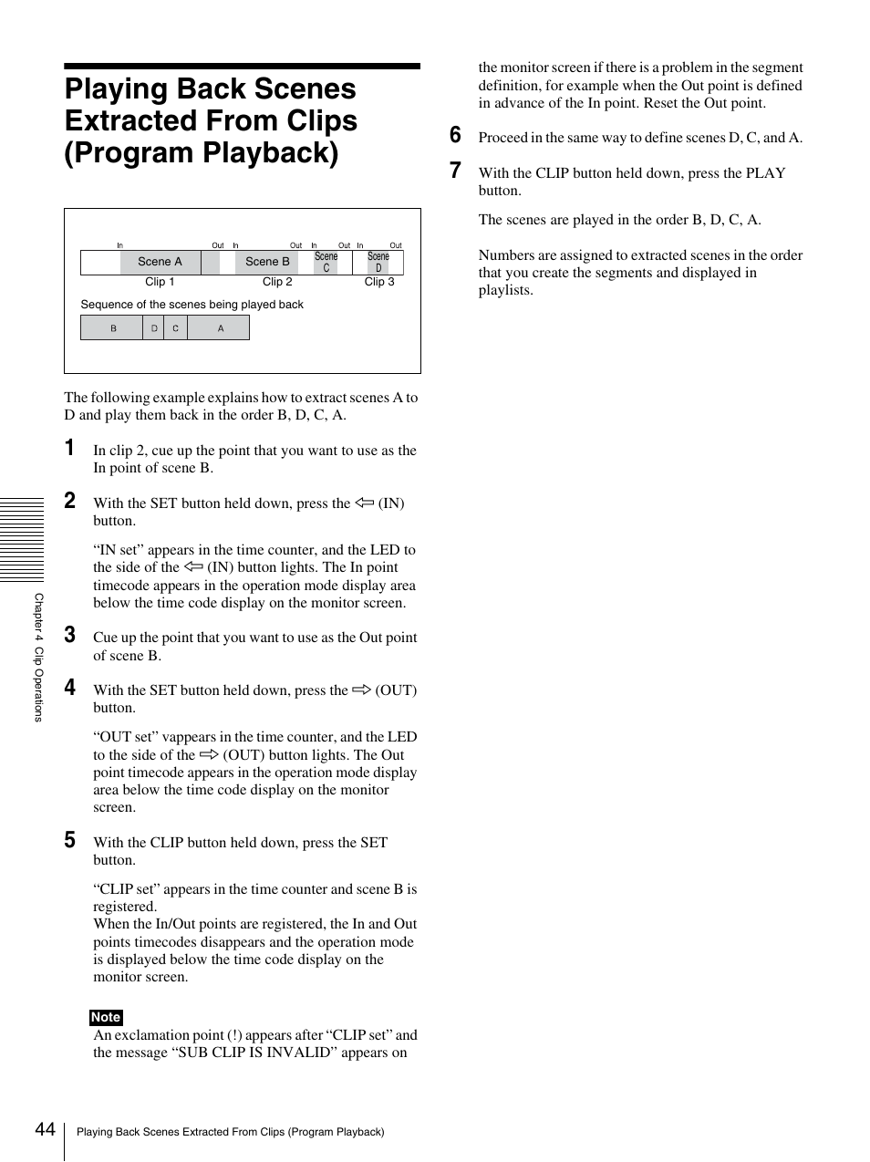 Playing back scenes extracted from clips (program, Playback) | Sony DSR-DR1000A User Manual | Page 44 / 105