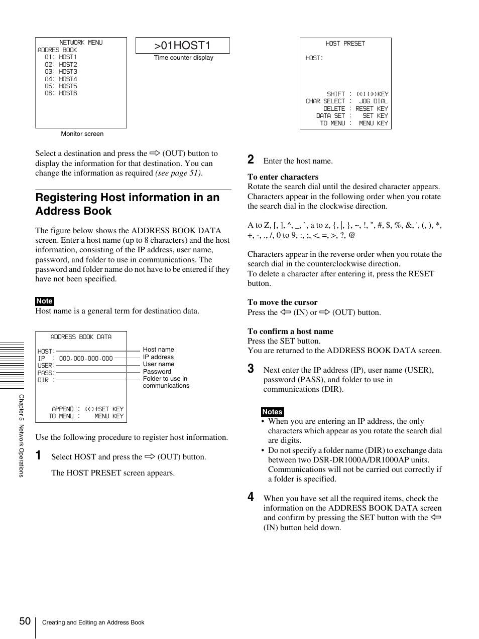 Registering host information in an address book, 01host1 | Sony DSR-DR1000A User Manual | Page 50 / 105