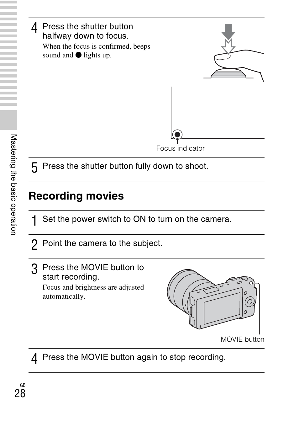 Recording movies, Ton (28) | Sony NEX-5 User Manual | Page 28 / 82