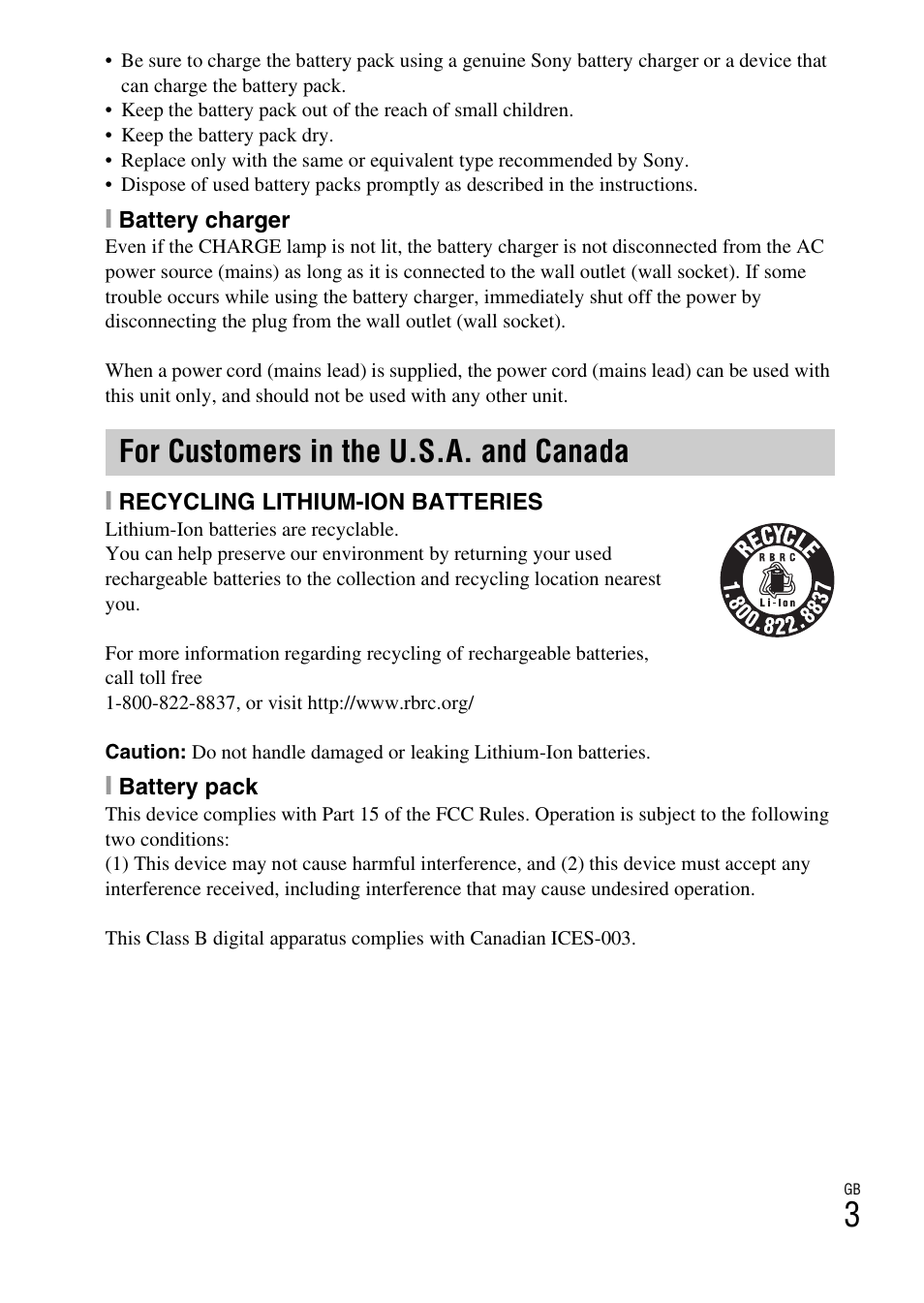 For customers in the u.s.a. and canada | Sony NEX-5 User Manual | Page 3 / 82