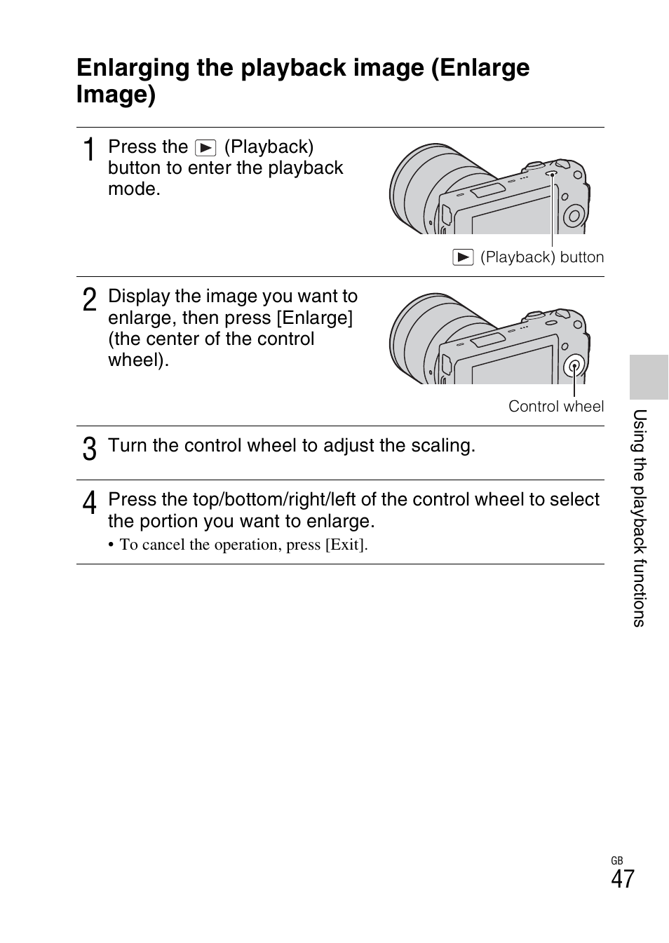Using the playback functions, Enlarging the playback image (enlarge image) | Sony NEX-5 User Manual | Page 47 / 82