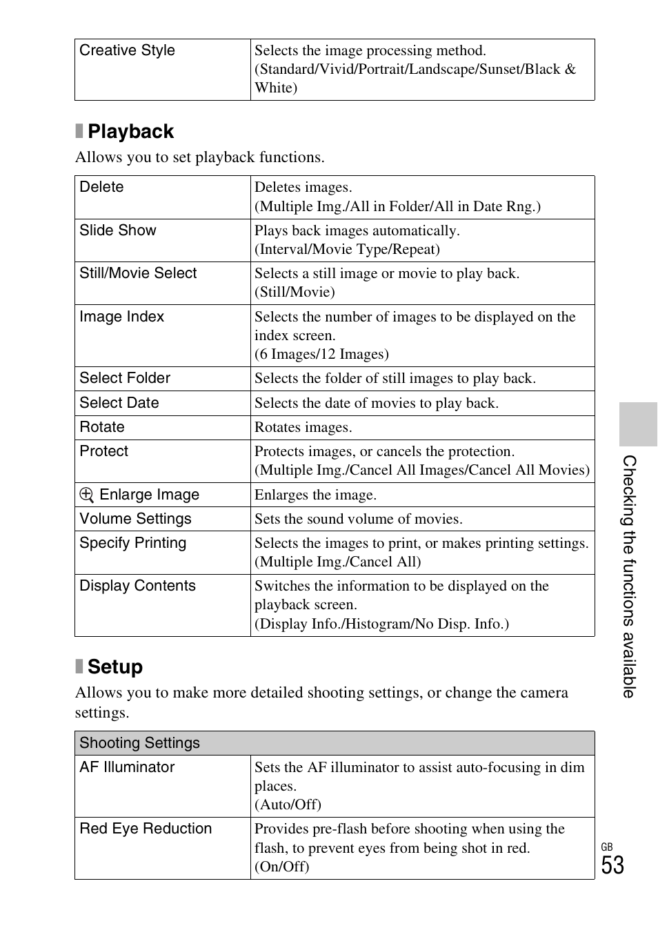 Xplayback, Xsetup | Sony NEX-5 User Manual | Page 53 / 82
