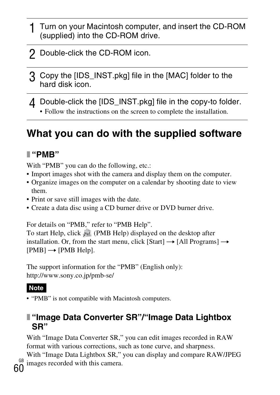 What you can do with the supplied software, 60 what you can do with the supplied software | Sony NEX-5 User Manual | Page 60 / 82