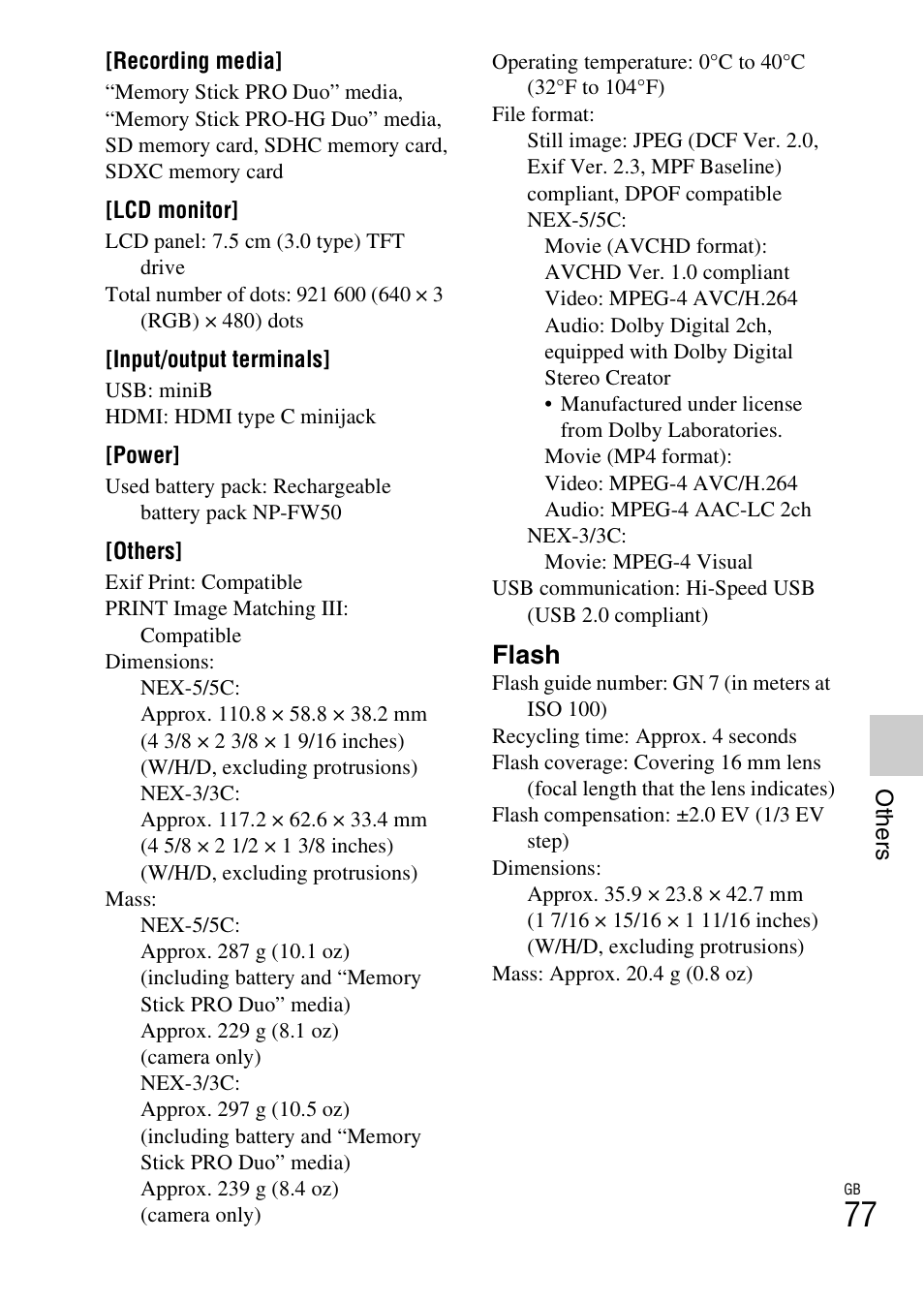 Flash | Sony NEX-5 User Manual | Page 77 / 82