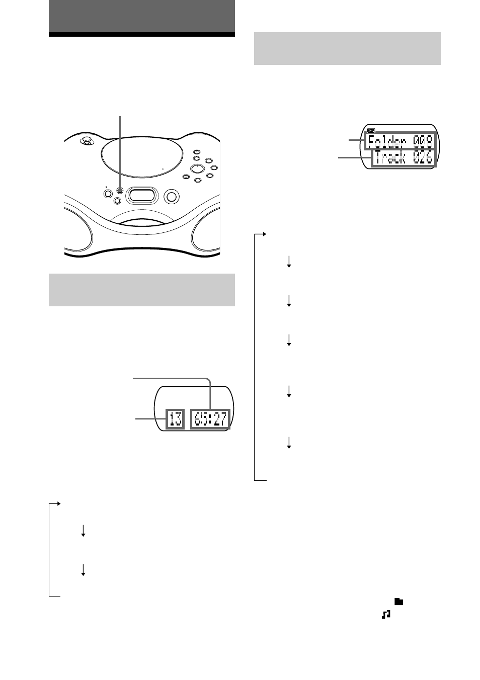 The cd player, Using the display, 10 the cd player | Checking the information of an audio cd, Checking the information of a cd with mp3 files | Sony ZS-X3CP User Manual | Page 10 / 28