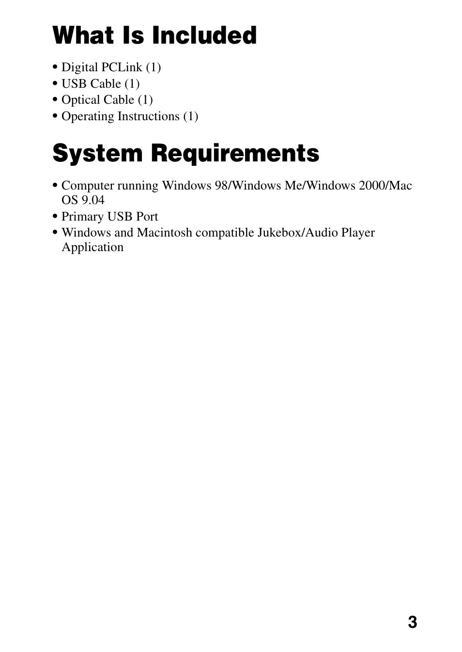 What is included, System requirements | Sony DG2 User Manual | Page 3 / 20