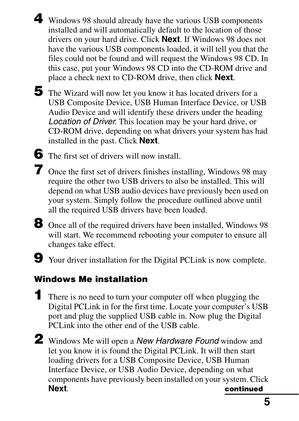 Windows me installation | Sony DG2 User Manual | Page 5 / 20