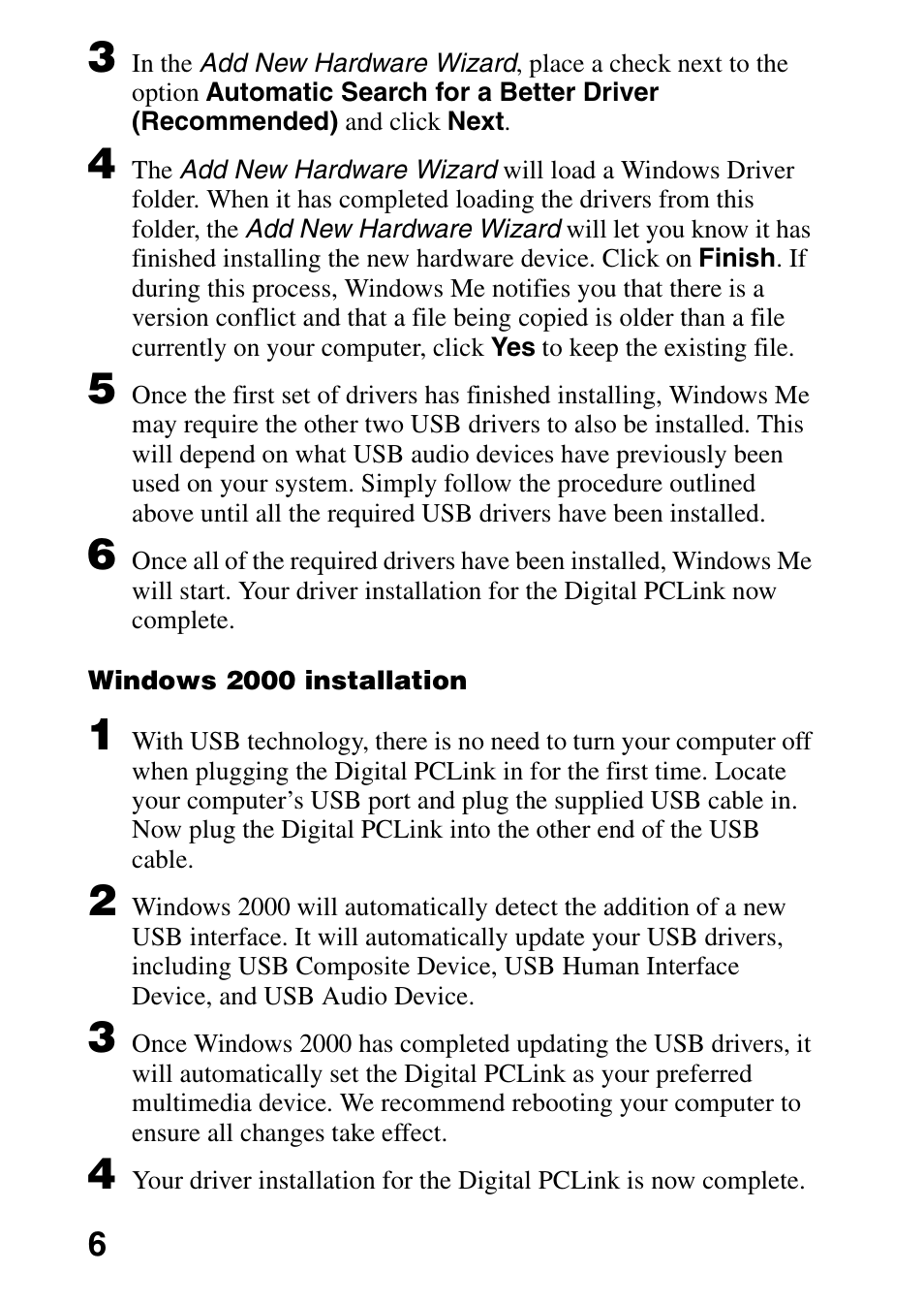 Windows 2000 installation | Sony DG2 User Manual | Page 6 / 20