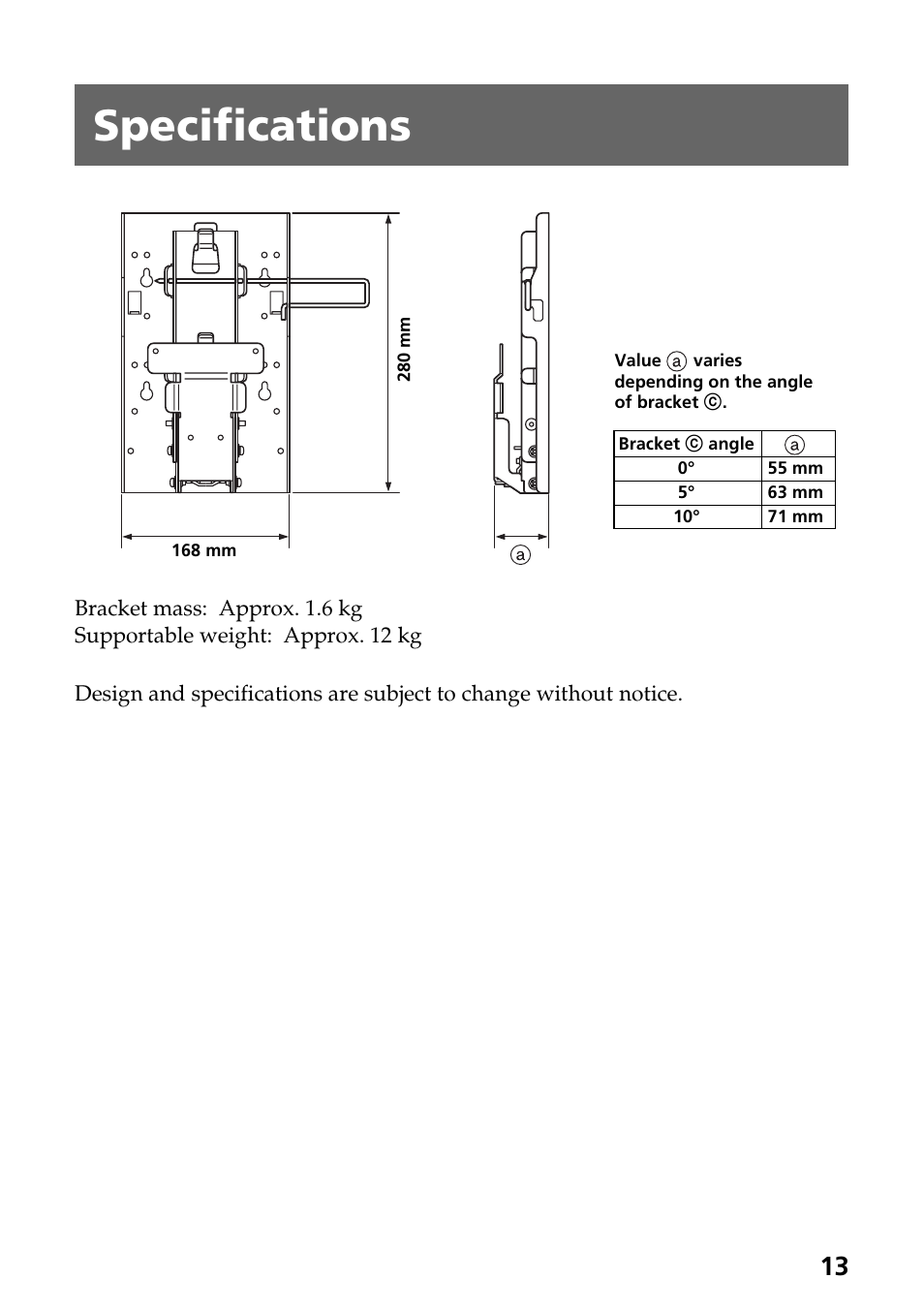 Specifications | Sony SU-W210 User Manual | Page 13 / 148