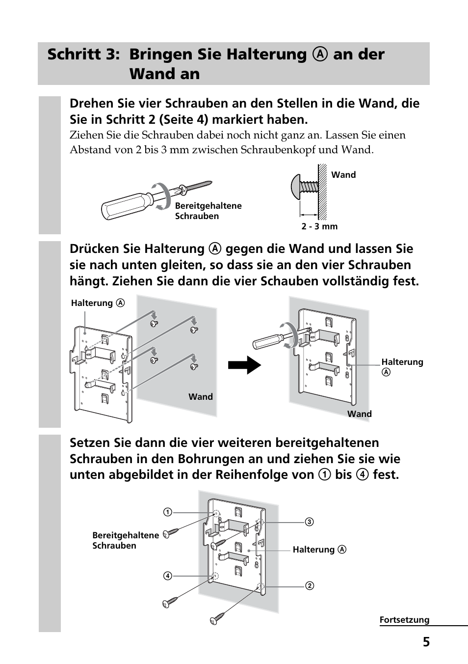 Schritt 3: bringen sie halterung a an der wand an | Sony SU-W210 User Manual | Page 17 / 148