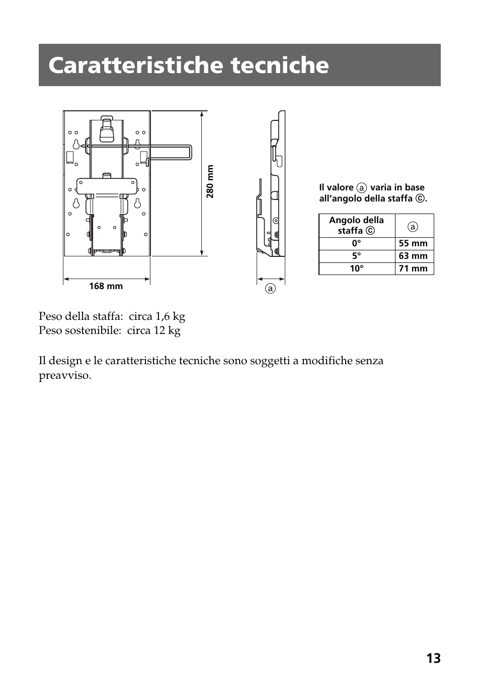 Caratteristiche tecniche | Sony SU-W210 User Manual | Page 73 / 148