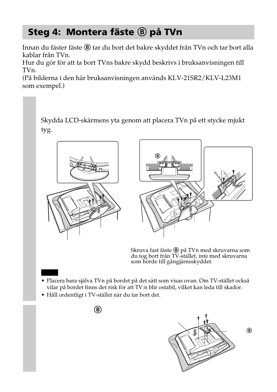 Steg 4: montera fäste b på tvn | Sony SU-W210 User Manual | Page 90 / 148