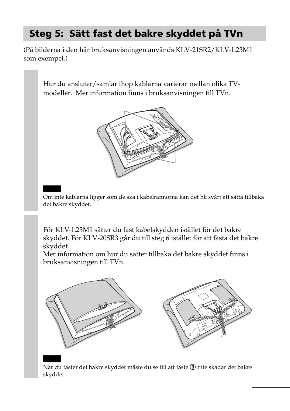 Steg 5: sätt fast det bakre skyddet på tvn | Sony SU-W210 User Manual | Page 91 / 148