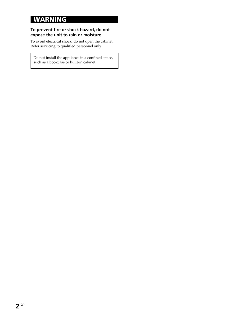 Warning | Sony SA-VE312 User Manual | Page 2 / 13