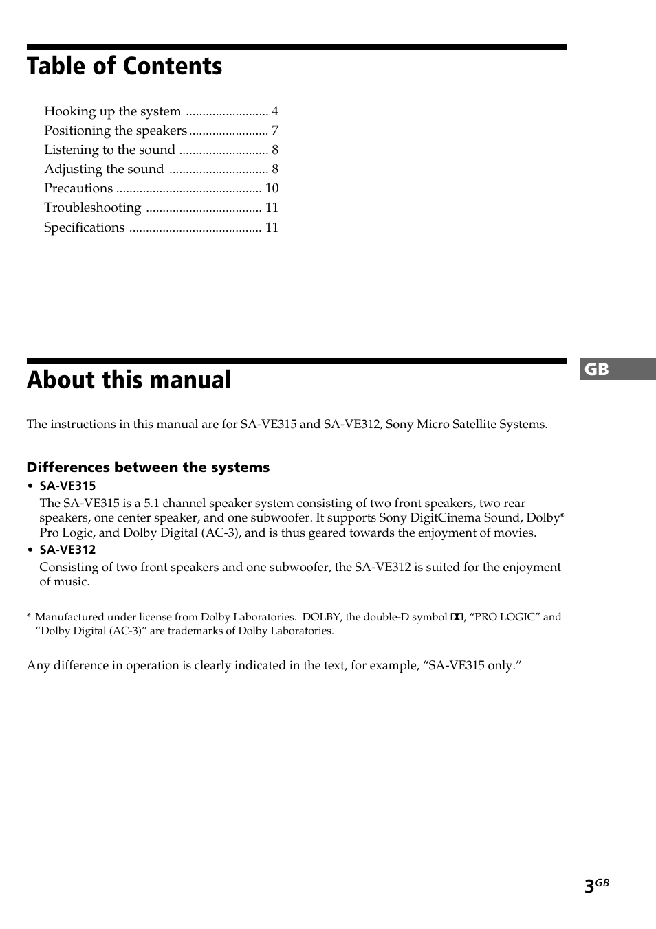 Sony SA-VE312 User Manual | Page 3 / 13