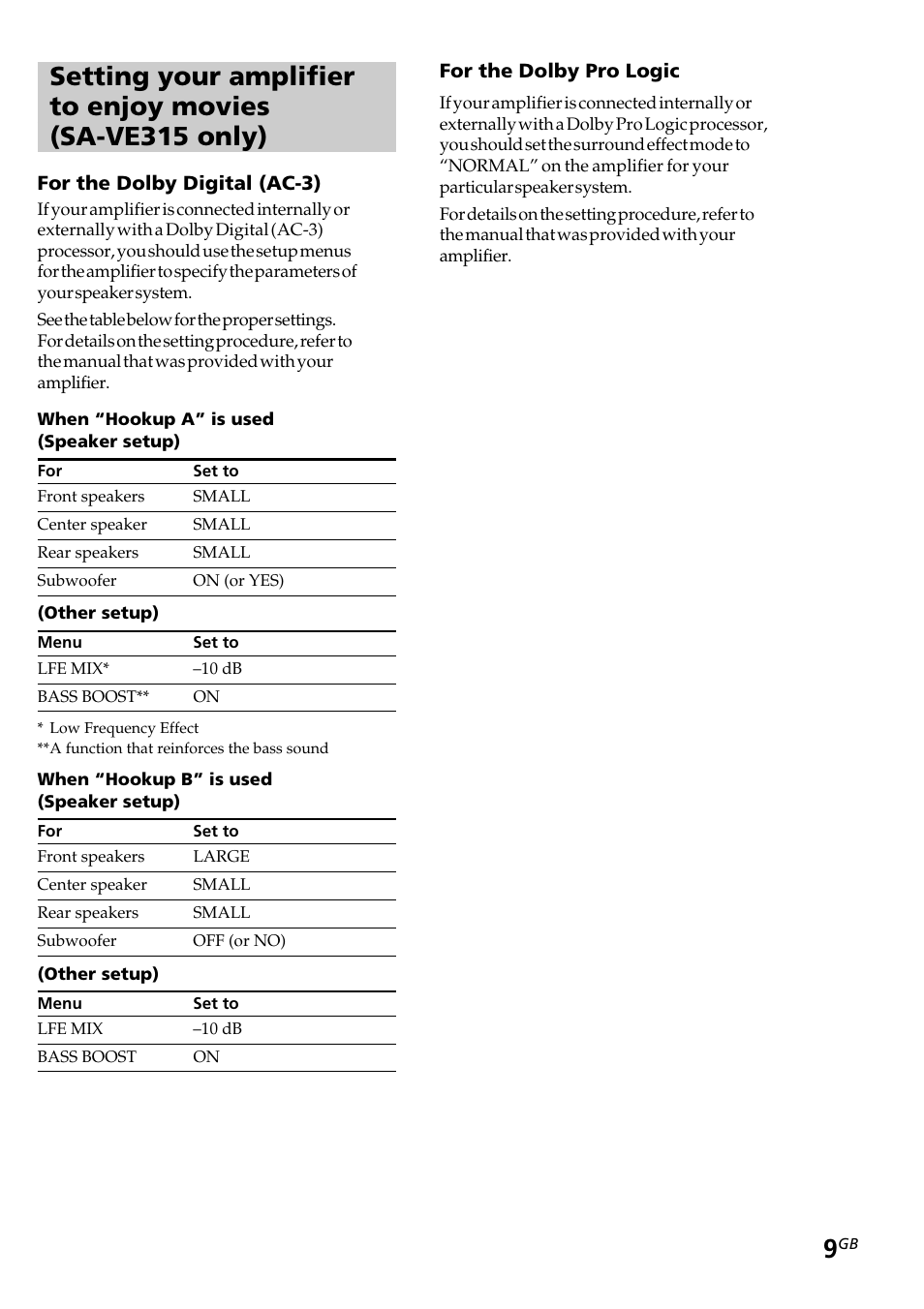 Specifications | Sony SA-VE312 User Manual | Page 9 / 13
