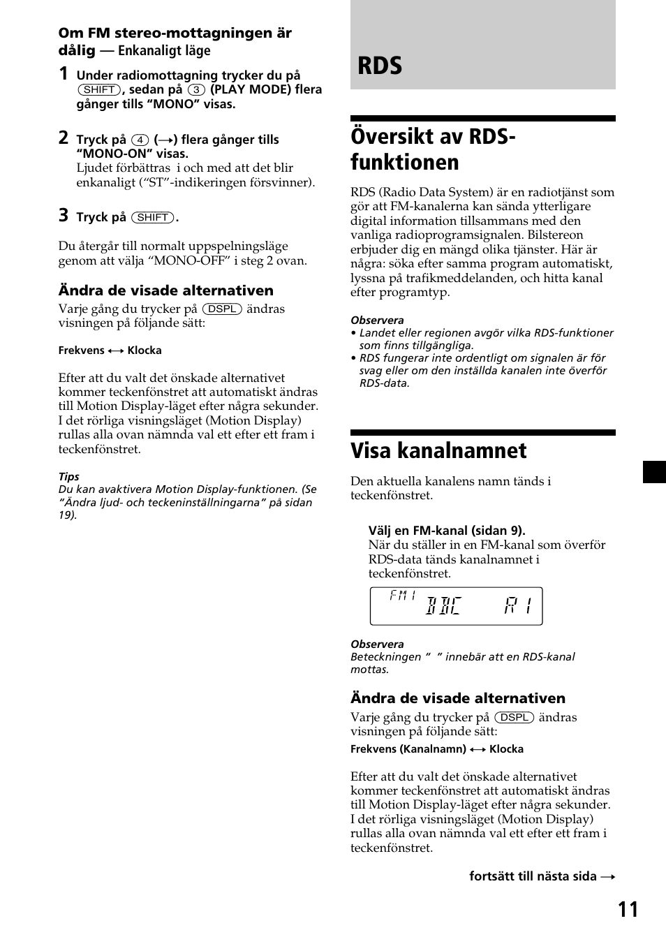 Översikt av rds- funktionen, Visa kanalnamnet | Sony CDX-4260R User Manual | Page 101 / 120