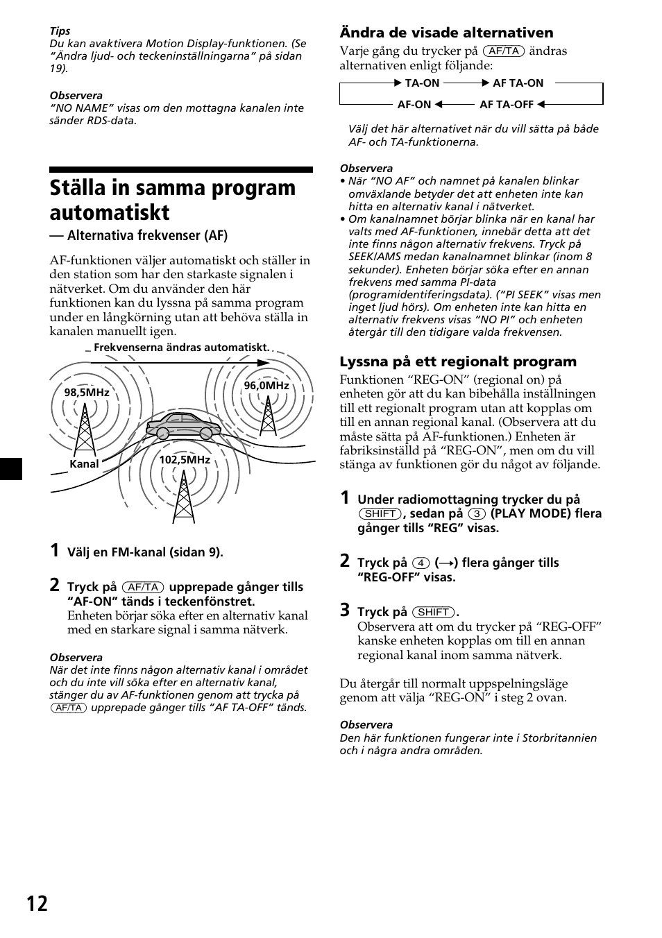 Ställa in samma program automatiskt | Sony CDX-4260R User Manual | Page 102 / 120