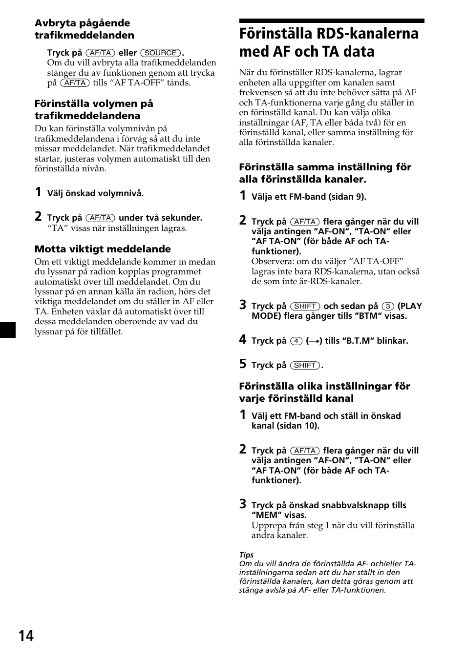 Förinställa rds-kanalerna med af och ta data | Sony CDX-4260R User Manual | Page 104 / 120