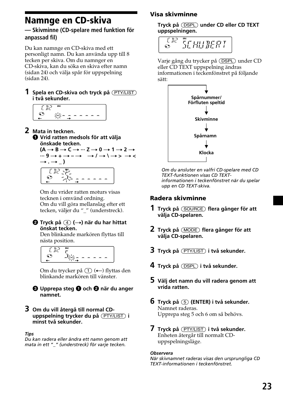 23 namnge en cd-skiva | Sony CDX-4260R User Manual | Page 113 / 120
