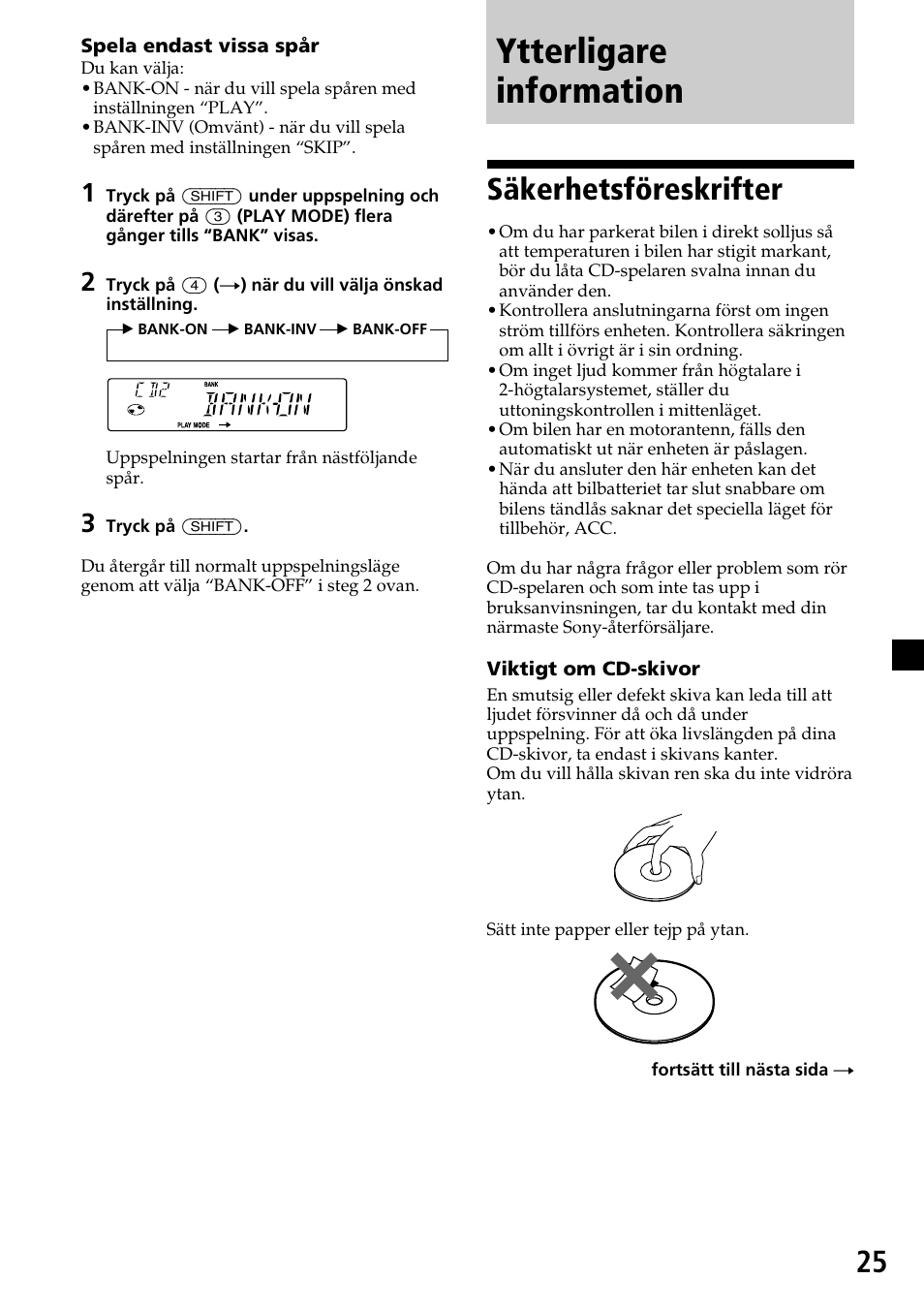 Ytterligare information, Säkerhetsföreskrifter | Sony CDX-4260R User Manual | Page 115 / 120