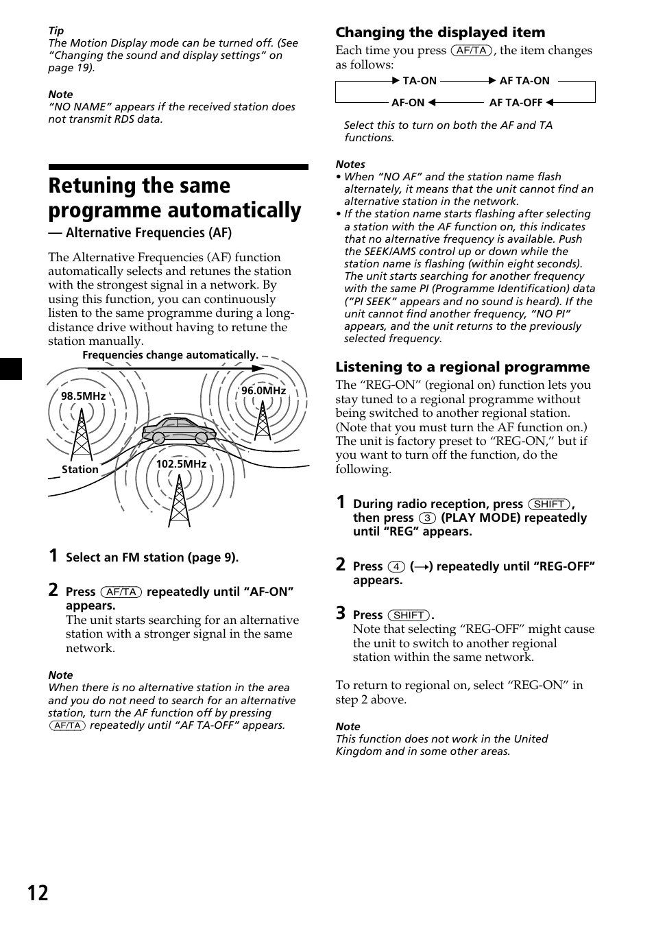Retuning the same programme automatically | Sony CDX-4260R User Manual | Page 12 / 120