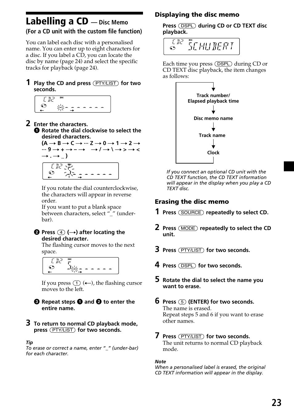 23 labelling a cd | Sony CDX-4260R User Manual | Page 23 / 120